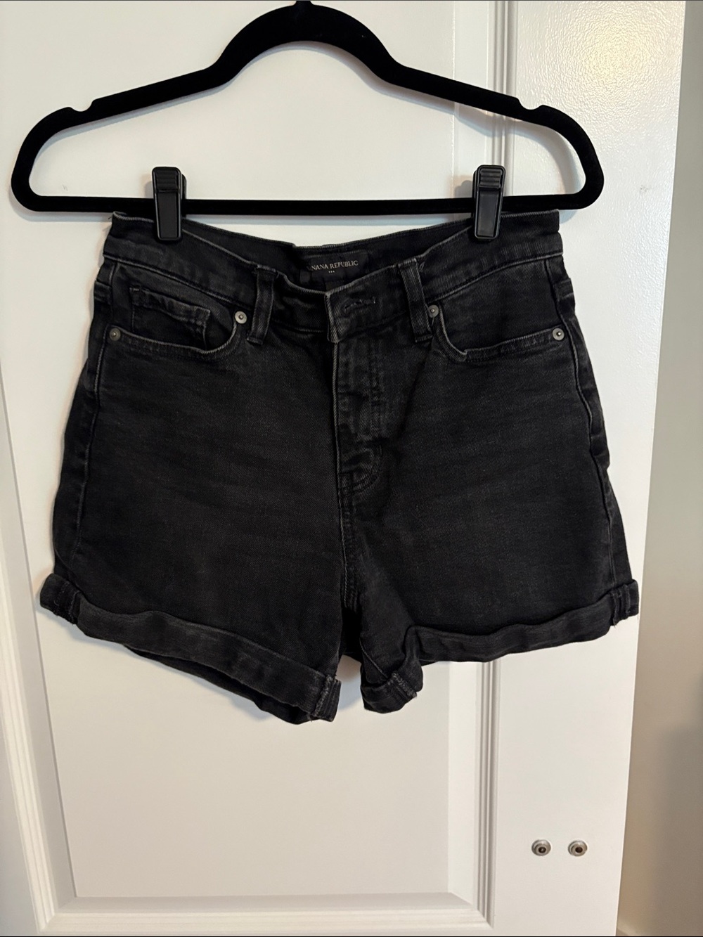 Banana Republic Washed Black Denim Rolled-Hem Shorts